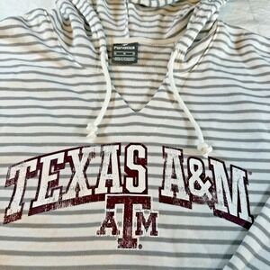 Texas A&M Aggies Fanatics Women's White/Gray Striped Notch Neck  Hoodie Medium